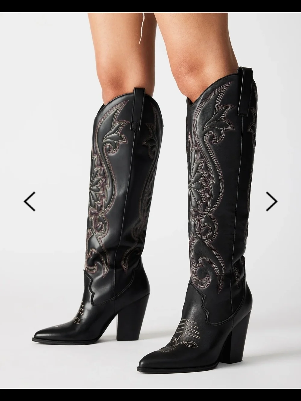 Steve Madden Lasso Black Women's Tall Western Boot with Embroidered Detail